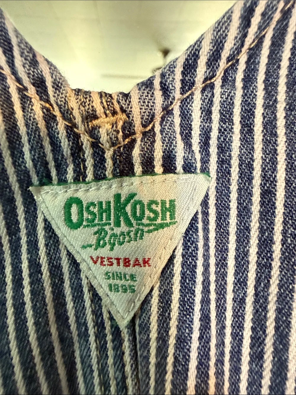 OshKosh B'gosh Kids Blue White Hickory Stripe Jersey Lined Vestbak Overalls 12M